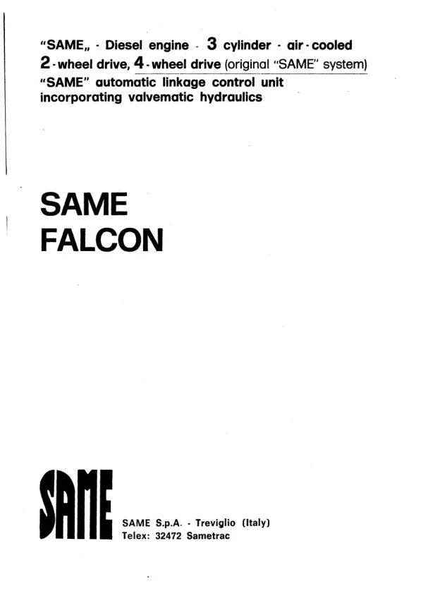Same Falcon Tractor Service & Repair Manual preview page 3