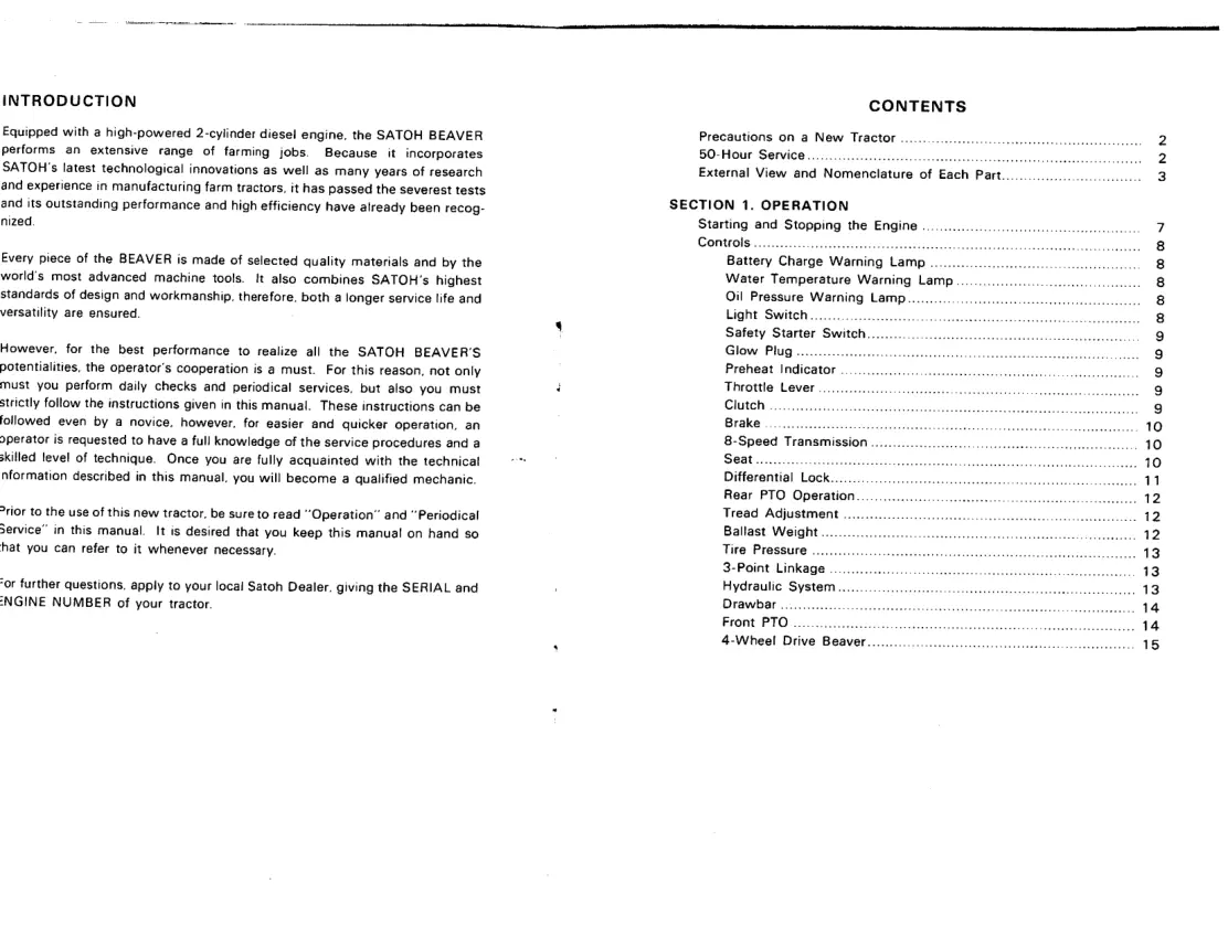 Satoh beaver s370 tractor instruction book Service & Repair Manual preview page 3