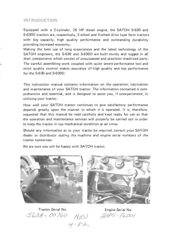 Satoh bull s630 s630d instruction Tractor Service & Repair Manual preview page 5