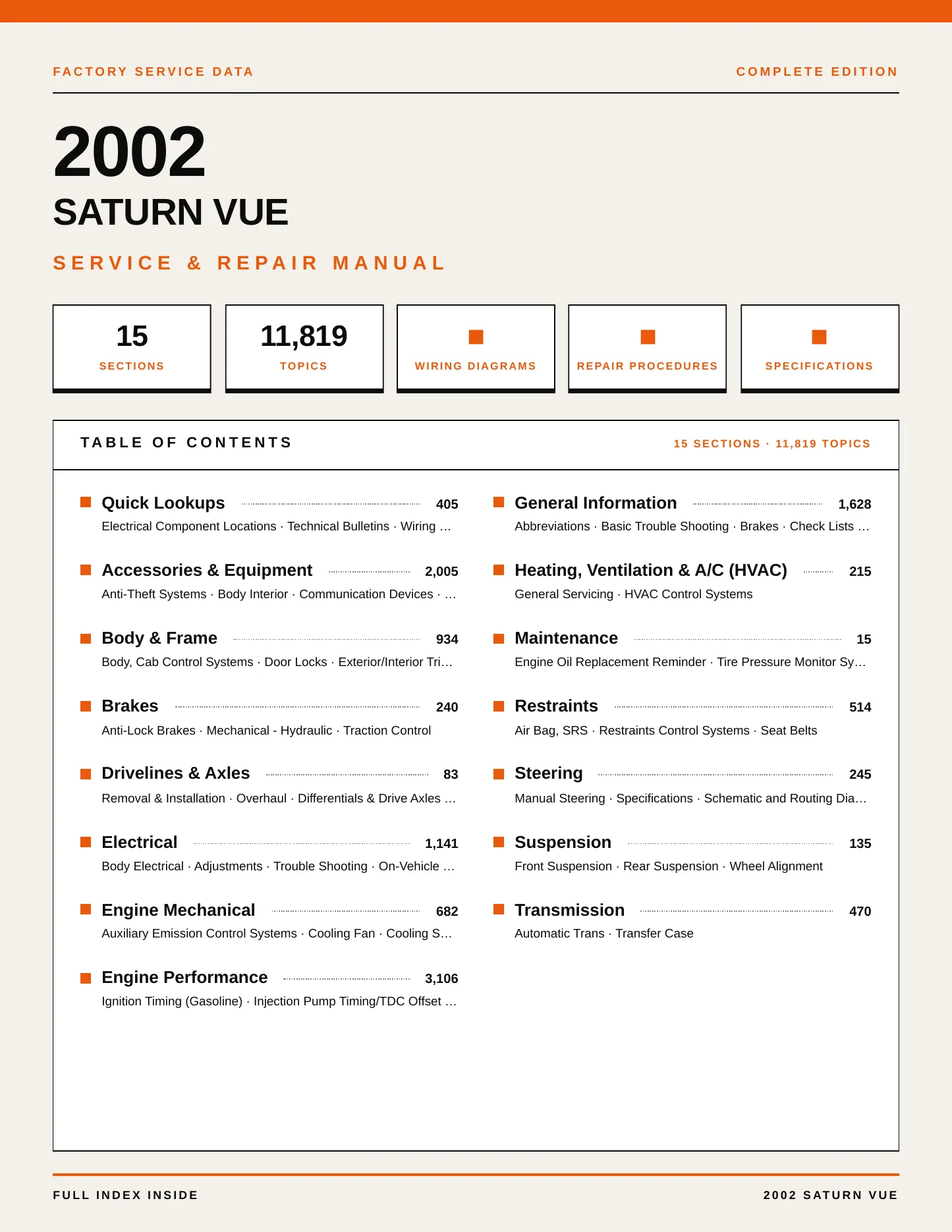 2002 Saturn Vue Service and Repair Manual preview page 1