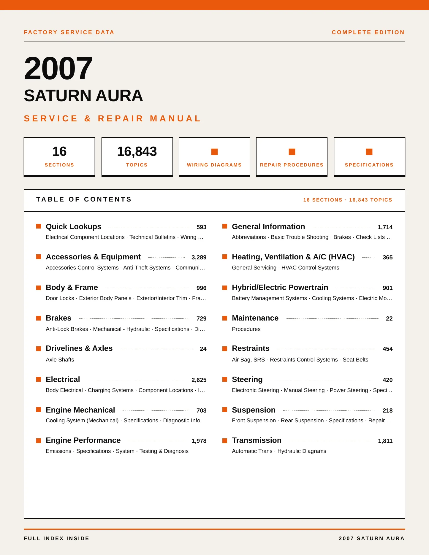 2007 Saturn Aura Service and Repair Manual preview page 1