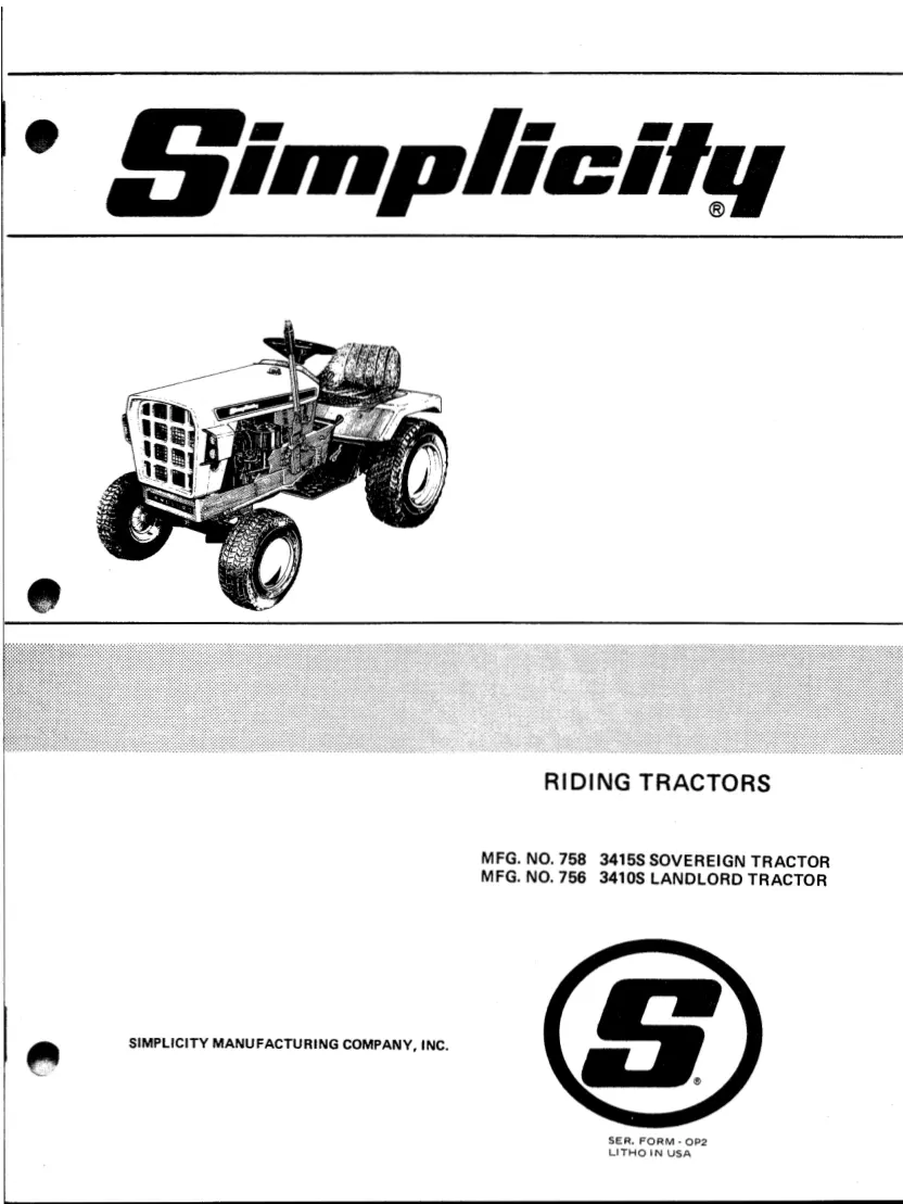 Simplicity 3415S 3410S tractor Operator's Manual preview page 1