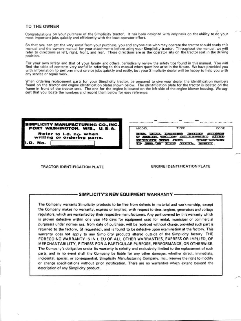 Simplicity 3415S 3410S tractor Operator's Manual preview page 2