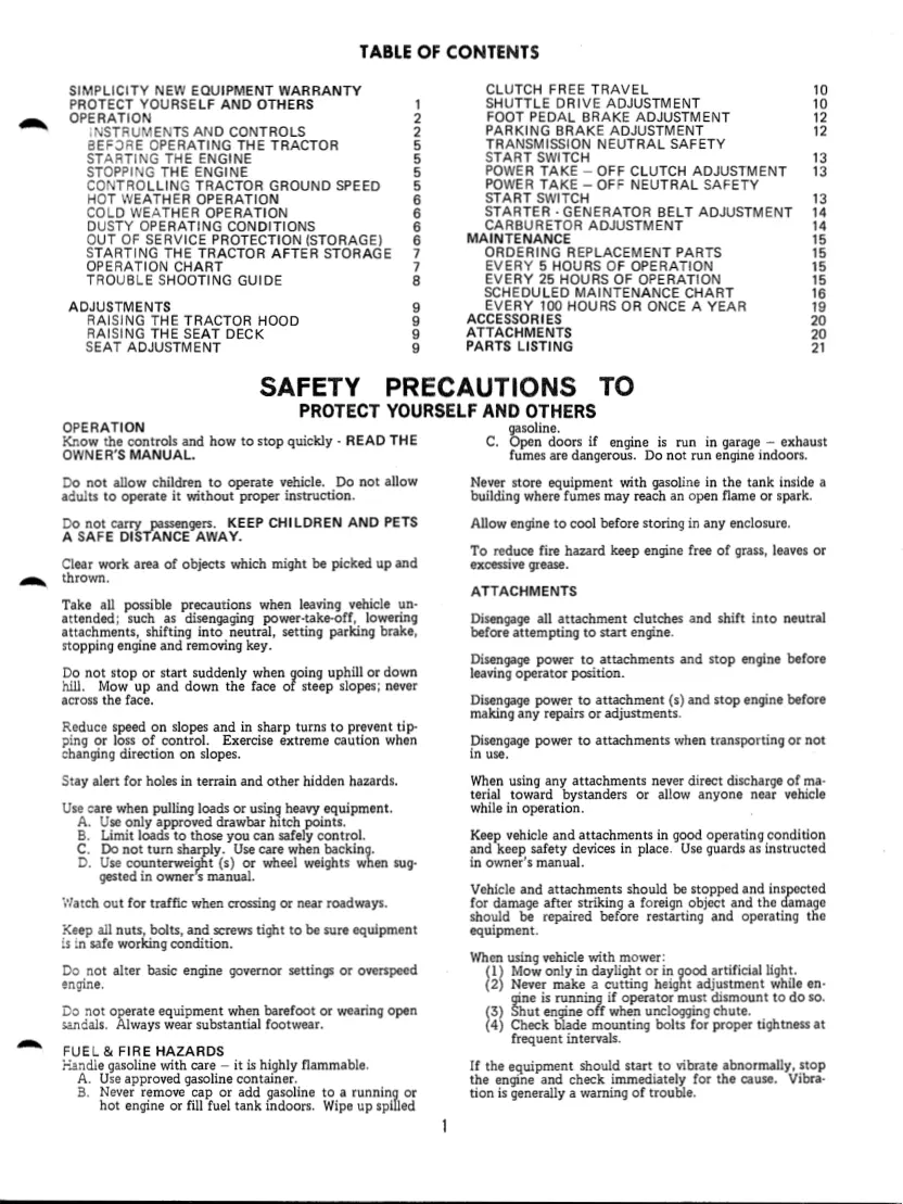Simplicity 3415S 3410S tractor Operator's Manual preview page 3