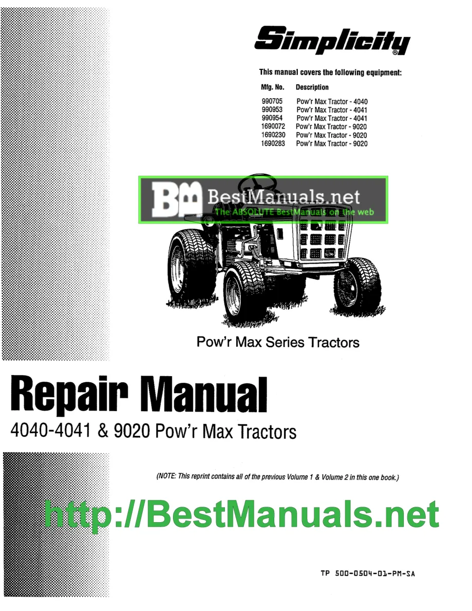 Simplicity 4040 Riding Mower Service & Repair Manual Set preview page 1