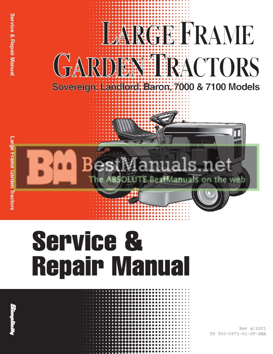 Simplicity Large Frame Garden Tractors - Sovereign Landlord Baron GTH-L 7000 7100 Tractor Service & Repair Manual preview page 1