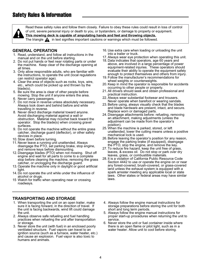 Simplicity Snapper Regent XL & RD Series Riding Mower Operator's Manual preview page 6