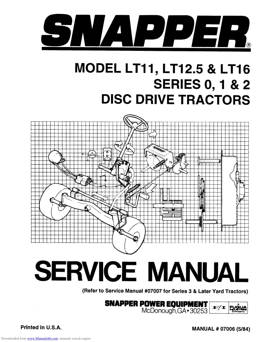 Snapper LT11 LT12 LT12.5 LT16 Series 0 1 2 Disc Drive Tractor Service & Repair Manual preview page 1