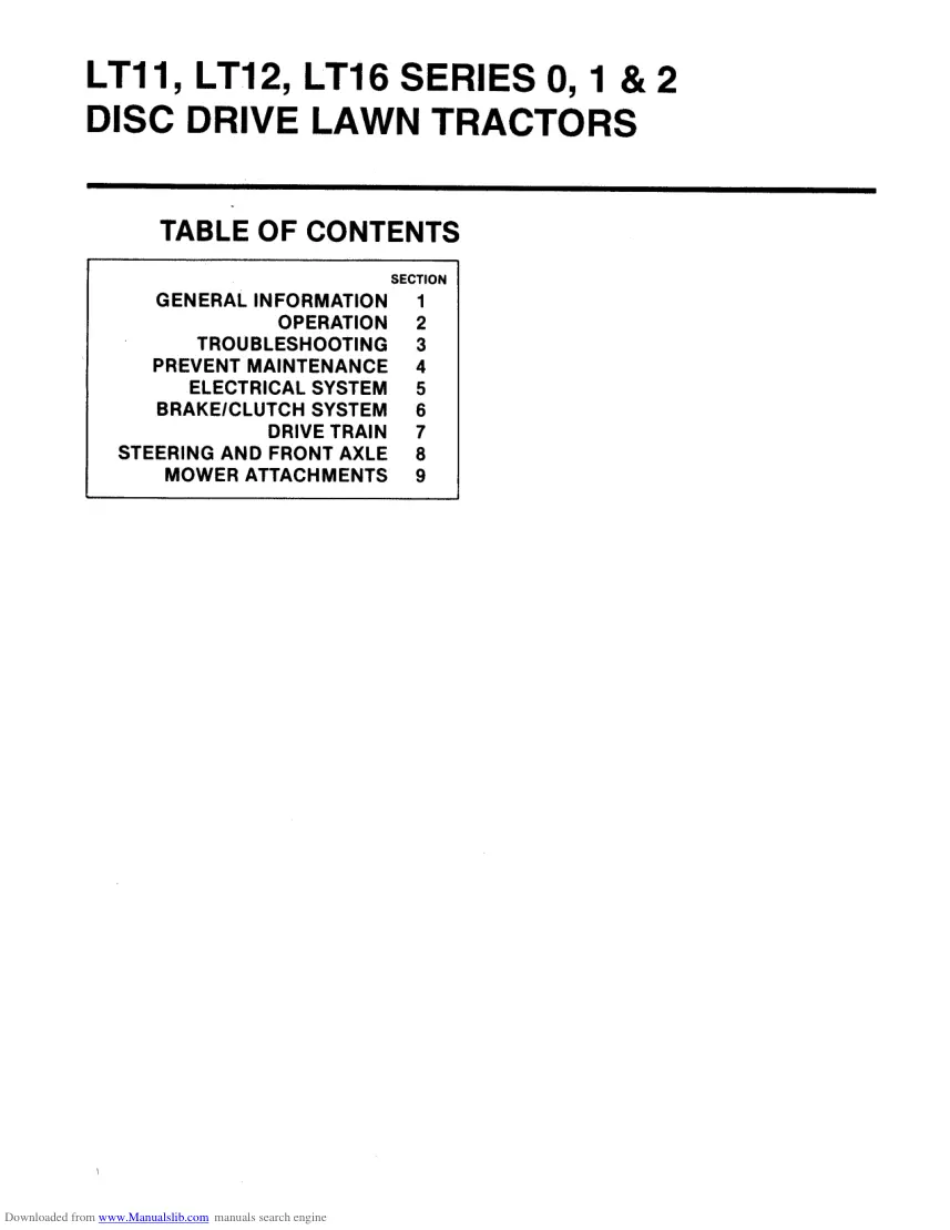 Snapper LT11 LT12 LT12.5 LT16 Series 0 1 2 Disc Drive Tractor Service & Repair Manual preview page 2