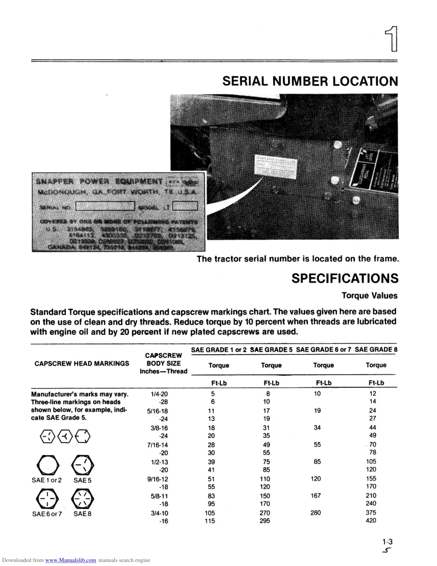 Snapper LT11 LT12 LT12.5 LT16 Series 0 1 2 Disc Drive Tractor Service & Repair Manual preview page 5