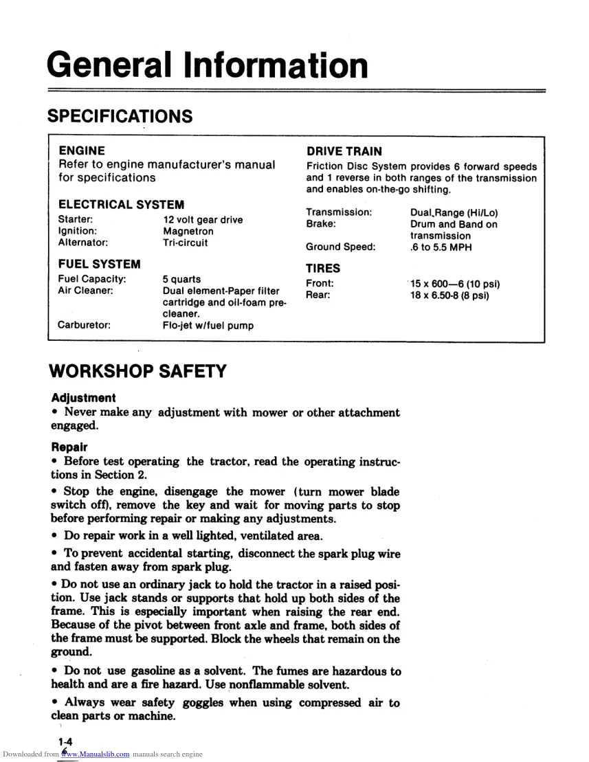 Snapper LT11 LT12 LT12.5 LT16 Series 0 1 2 Disc Drive Tractor Service & Repair Manual preview page 6