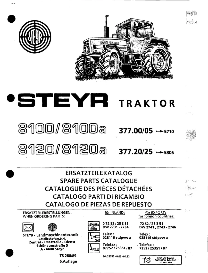 Steyr 8100 8100a 8120 8120a Tractor Parts Manual preview page 3