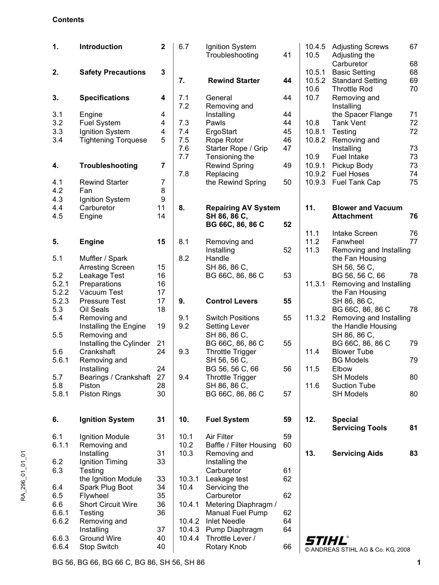 Stihl BG 86 Machine Service & Repair Manual preview page 2
