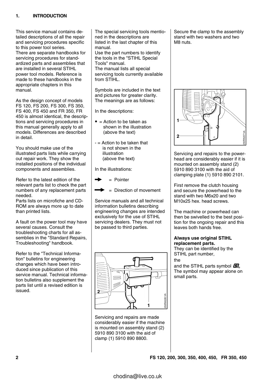 Stihl FS 120 200 300 350 400 450 FR Brushcutters Service & Repair Manual preview page 3