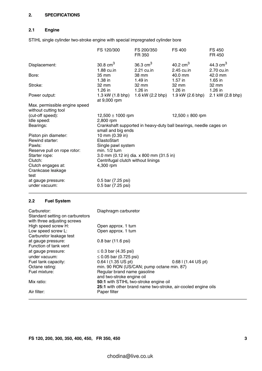 Stihl FS 120 200 300 350 400 450 FR Brushcutters Service & Repair Manual preview page 4