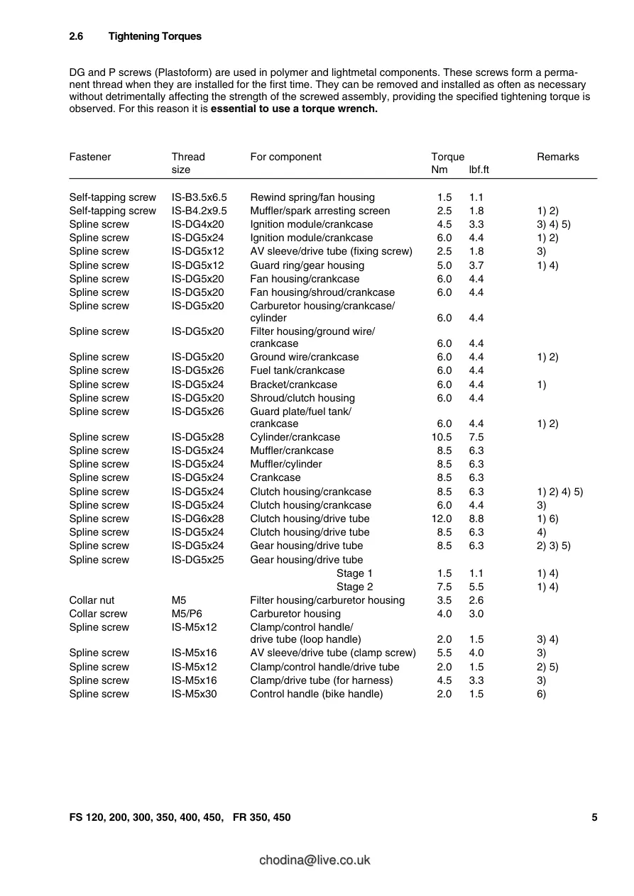 Stihl FS 120 200 300 350 400 450 FR Brushcutters Service & Repair Manual preview page 6