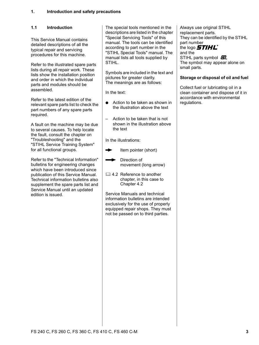 Stihl fs240 260 360 410 460 Machine Service & Repair Manual preview page 4