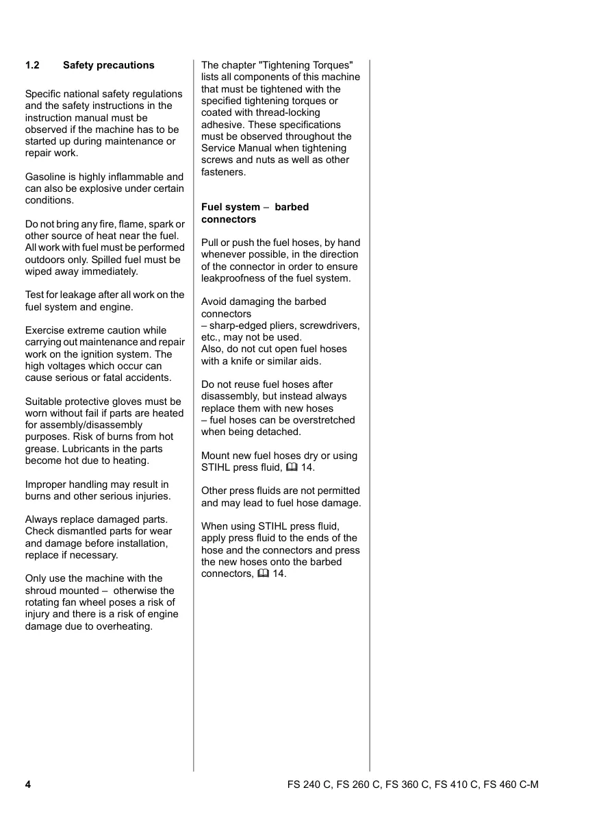 Stihl fs240 260 360 410 460 Machine Service & Repair Manual preview page 5
