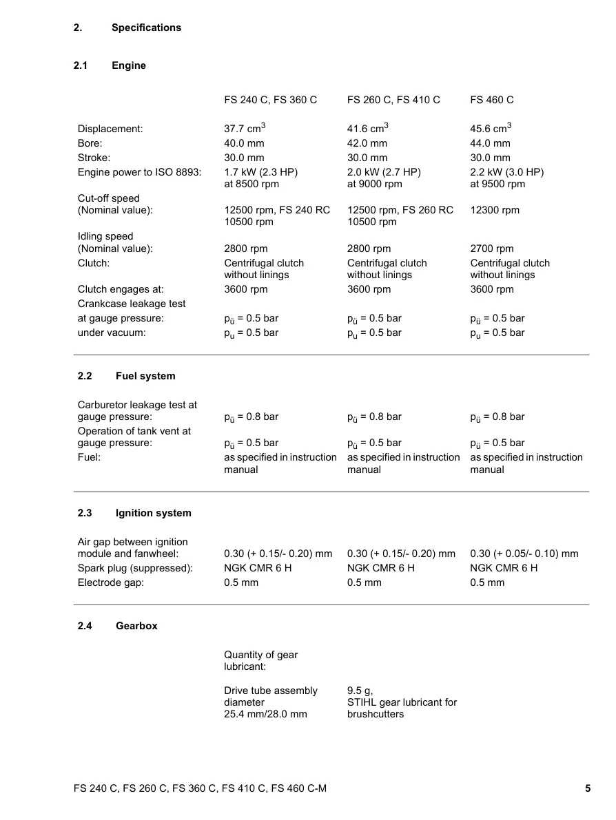 Stihl fs240 260 360 410 460 Machine Service & Repair Manual preview page 6