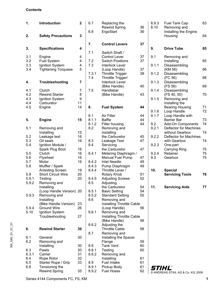 Stihl FS40 FS50 FS56 FC56 KM56 Machine Service & Repair Manual preview page 2