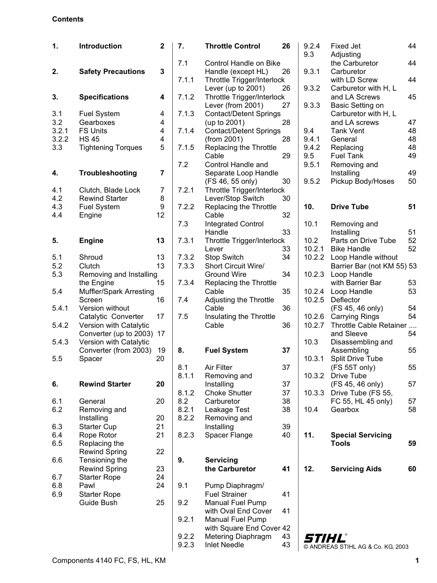 Stihl fs45 fs46 fs55 fc55 hl45 km55 Machine Service & Repair Manual preview page 2