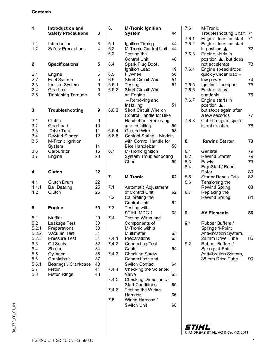 Stihl FS490c FS510c FS560c Machine Service & Repair Manual preview page 2