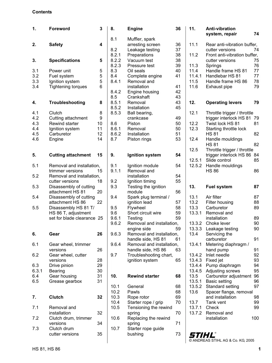 Stihl hs81 hs86 Machine Service & Repair Manual preview page 2