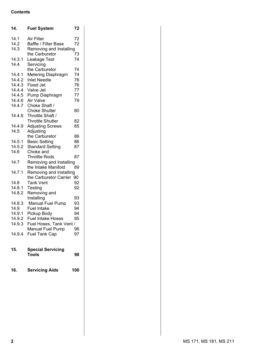 Stihl MS 171 181 211 Brushcutters & HS 75 80 85 HT 101 170 170C 180 180C Service & Repair Manual preview page 3