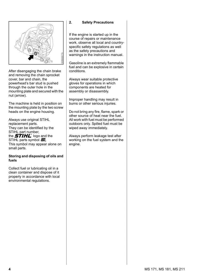 Stihl MS 171 181 211 Brushcutters & HS 75 80 85 HT 101 170 170C 180 180C Service & Repair Manual preview page 5