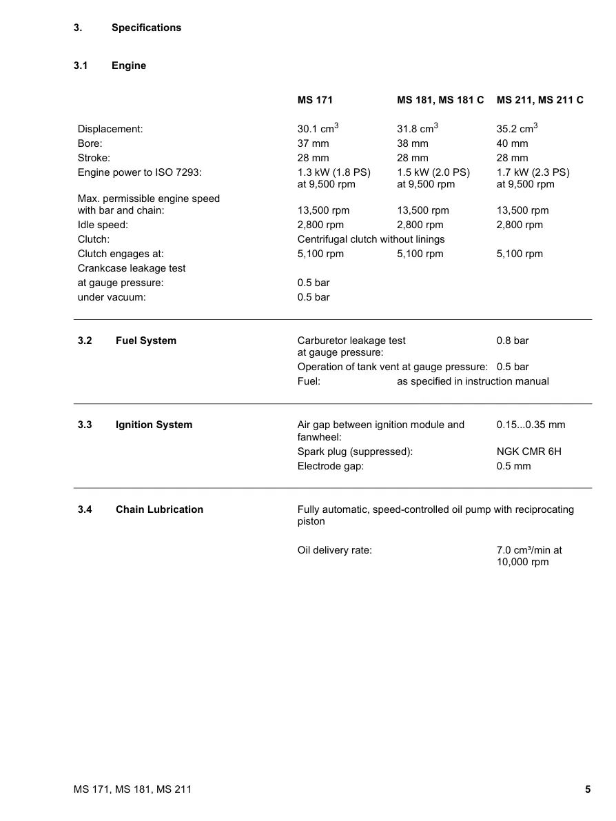 Stihl MS 171 181 211 Brushcutters & HS 75 80 85 HT 101 170 170C 180 180C Service & Repair Manual preview page 6