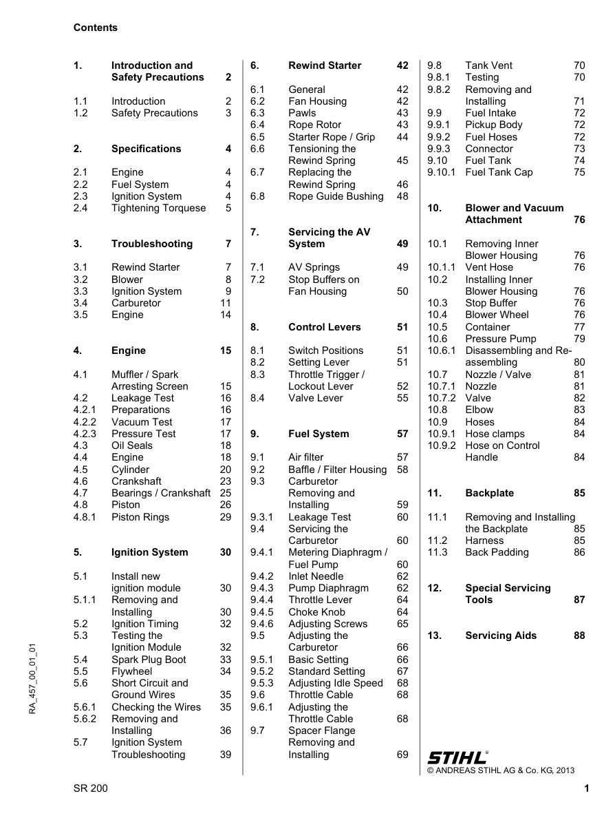 Stihl SR200 backpack sprayer Service & Repair Manual preview page 2