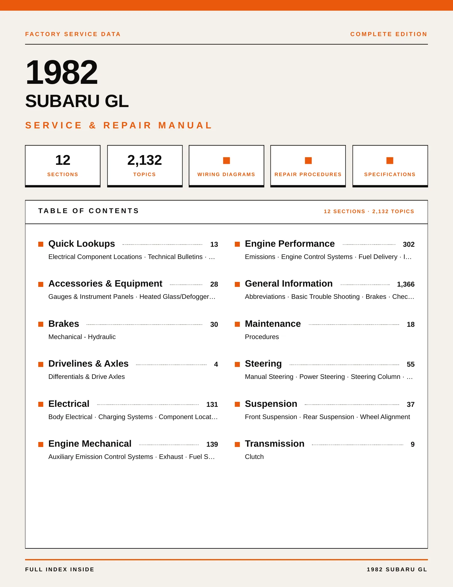 1982 Subaru GL Service and Repair Manual preview page 1