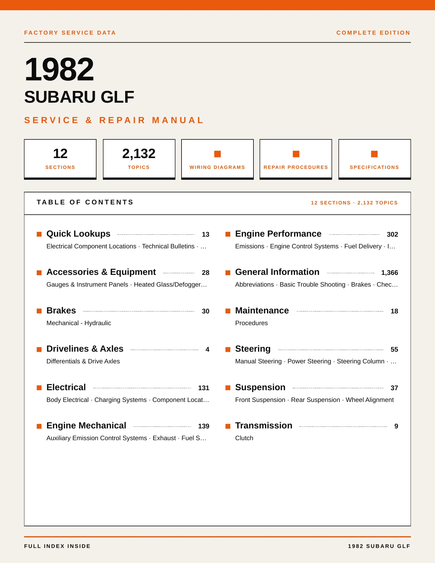 1982 Subaru GLF Service and Repair Manual preview page 1