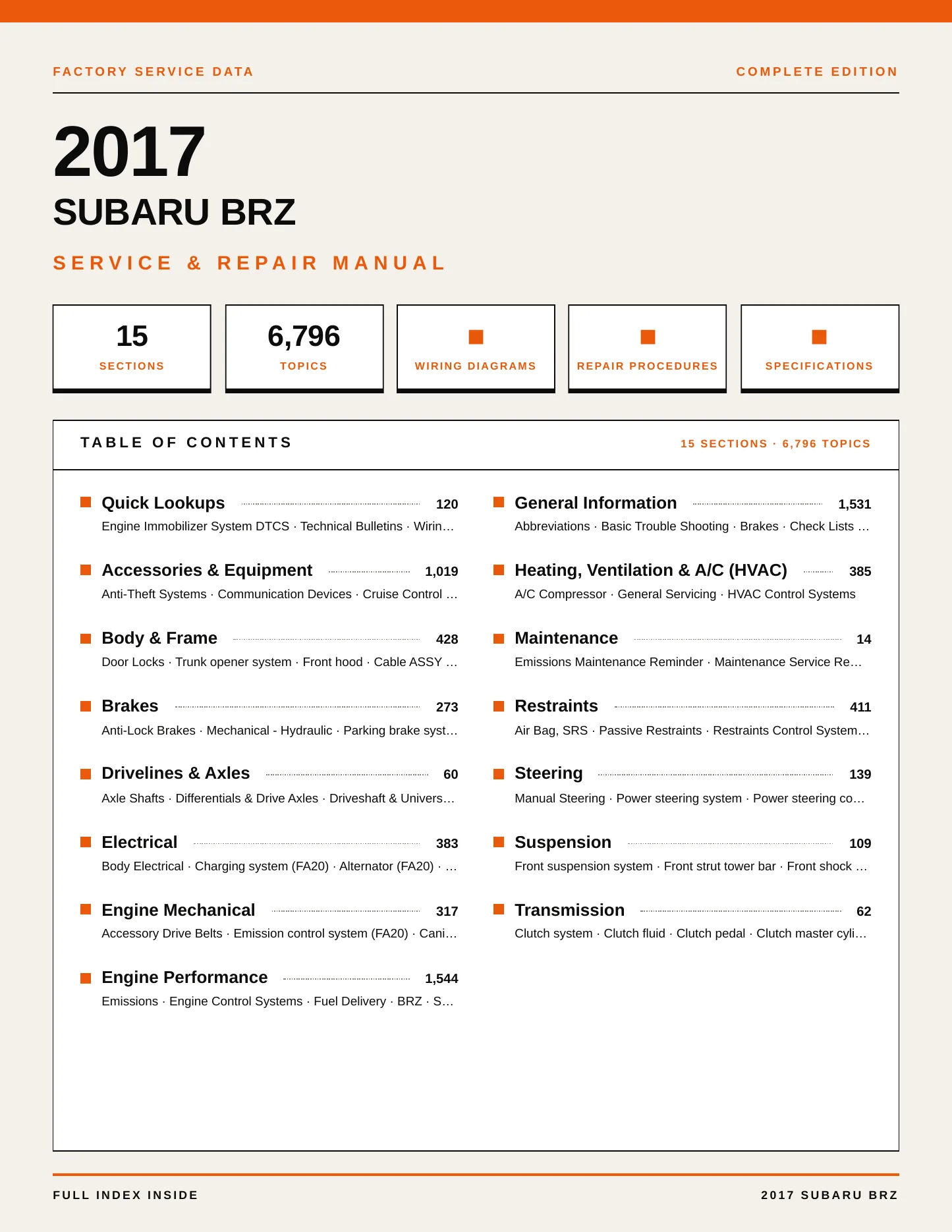 2017 Subaru BRZ Service and Repair Manual preview page 1