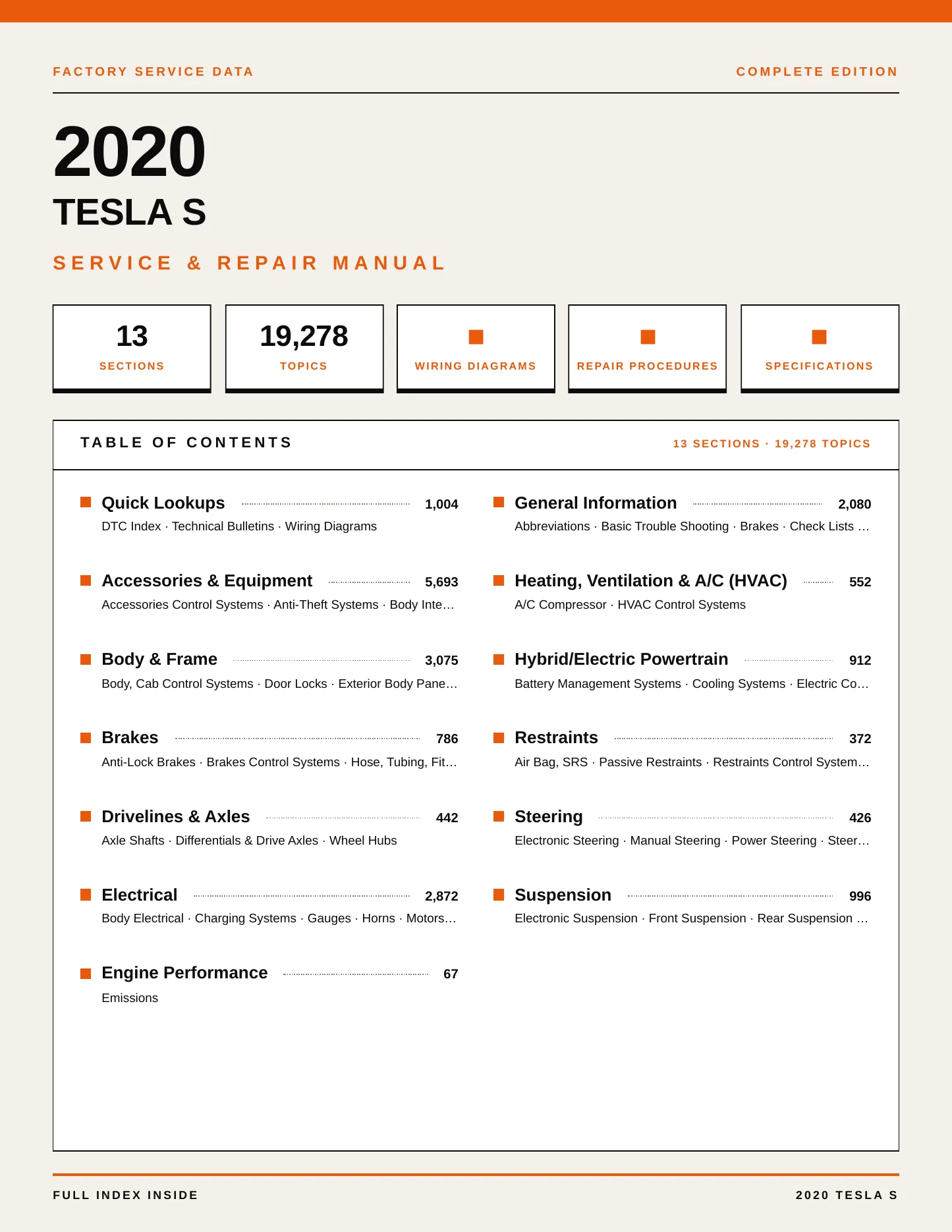 2020 Tesla S Service and Repair Manual preview page 1