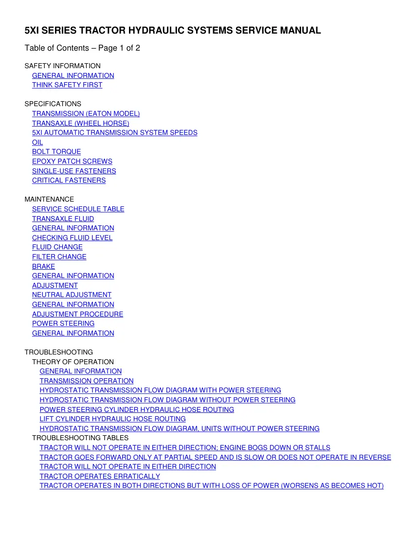 Toro 5XI Series Tractor Service & Repair Manual preview page 1
