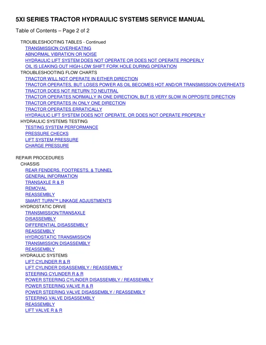 Toro 5XI Series Tractor Service & Repair Manual preview page 2