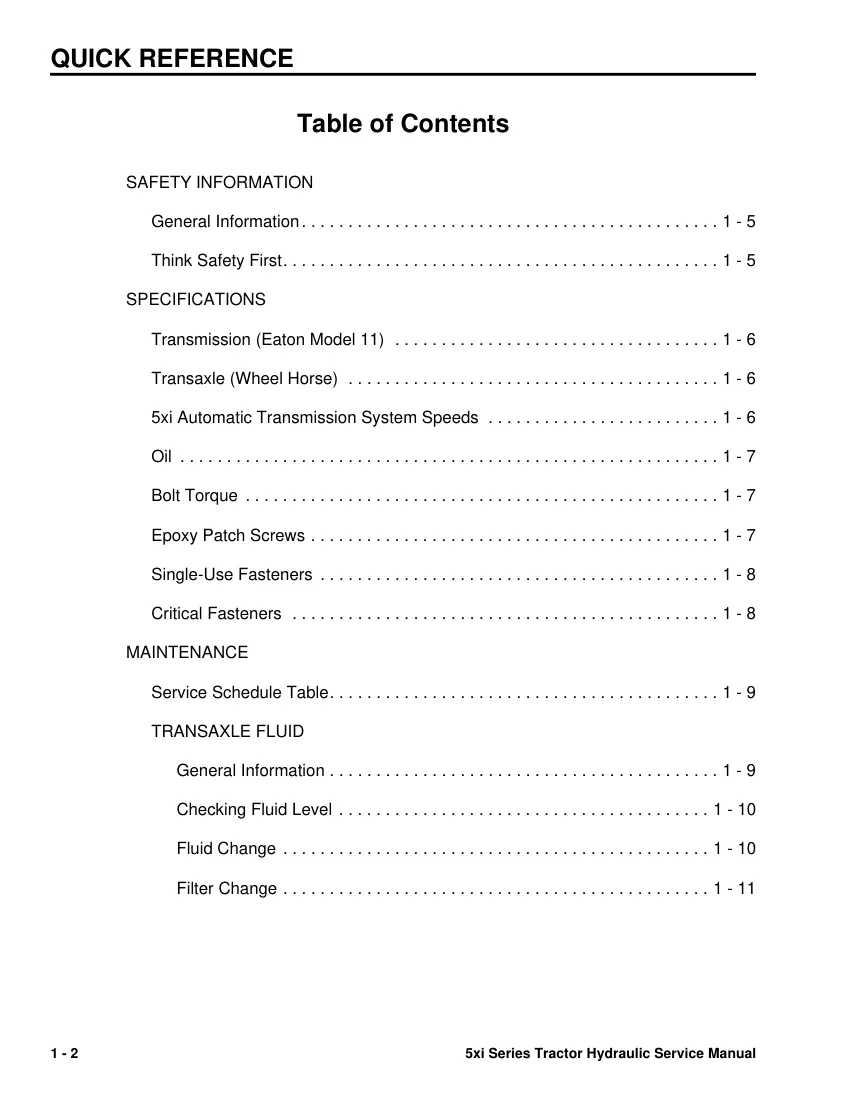 Toro 5XI Series Tractor Service & Repair Manual preview page 6