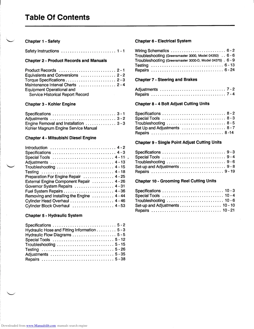 Toro Greensmaster 3000 3000D Riding Mower Service & Repair Manual preview page 3