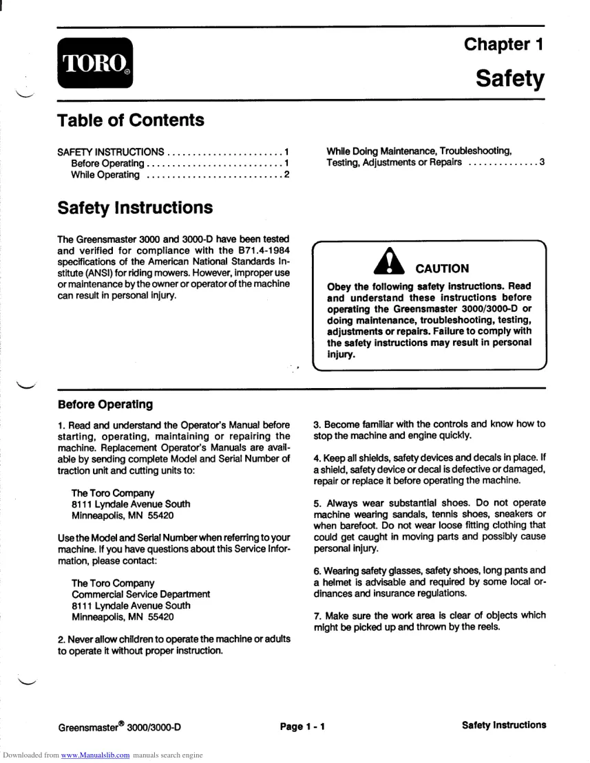 Toro Greensmaster 3000 3000D Riding Mower Service & Repair Manual preview page 5