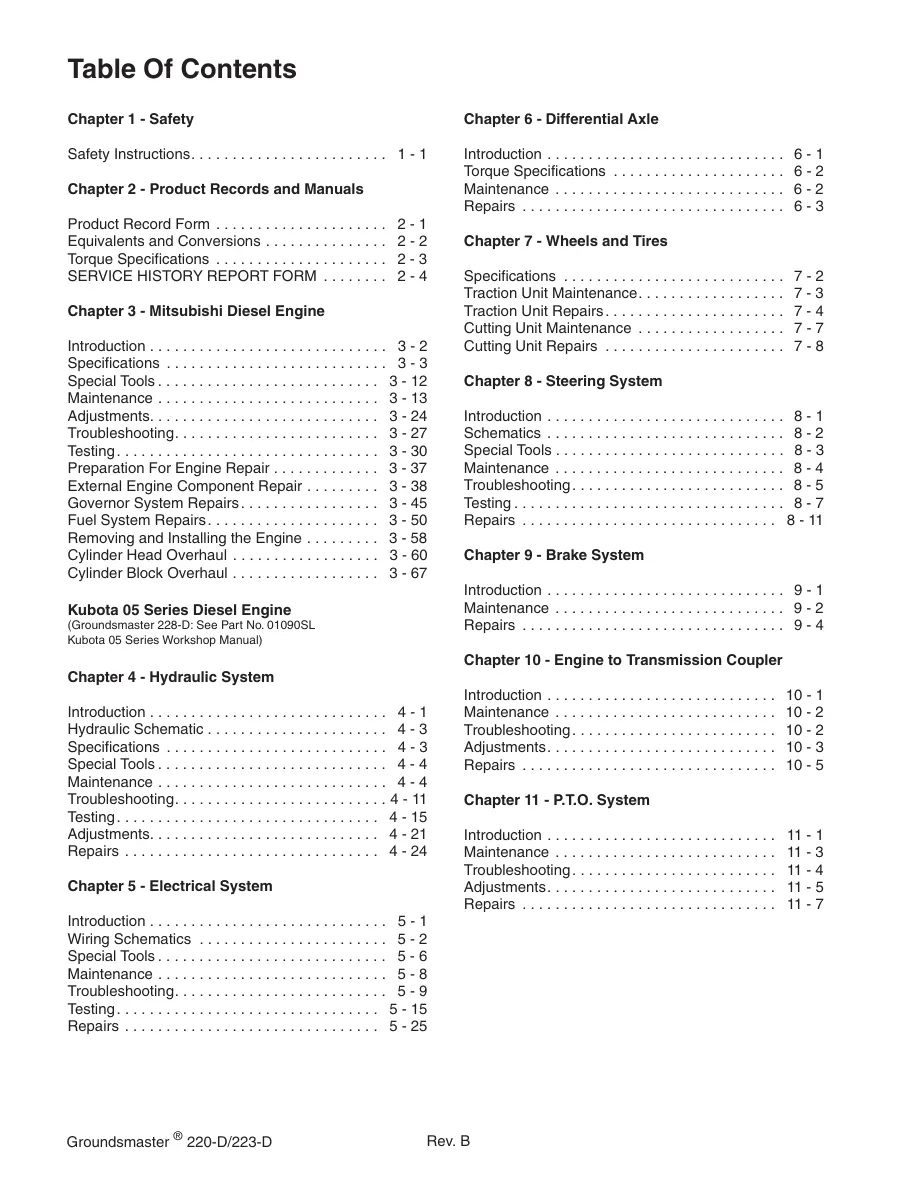 Toro Groundsmaster 220D 223D Riding Mower Service & Repair Manual preview page 2