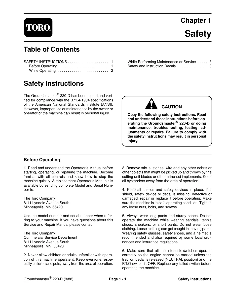 Toro Groundsmaster 220D 223D Riding Mower Service & Repair Manual preview page 5