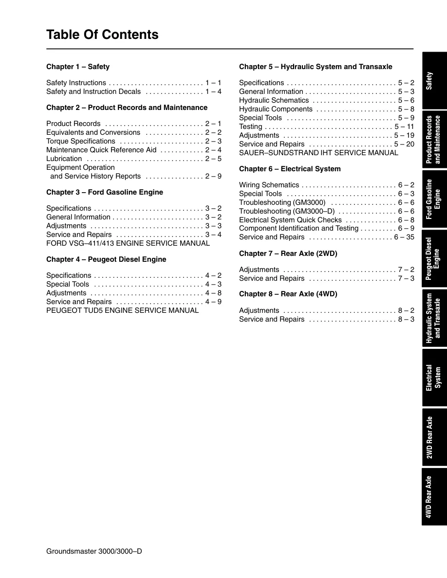 Toro Groundsmaster 3000 3000-D Mower Service & Repair Manual preview page 3