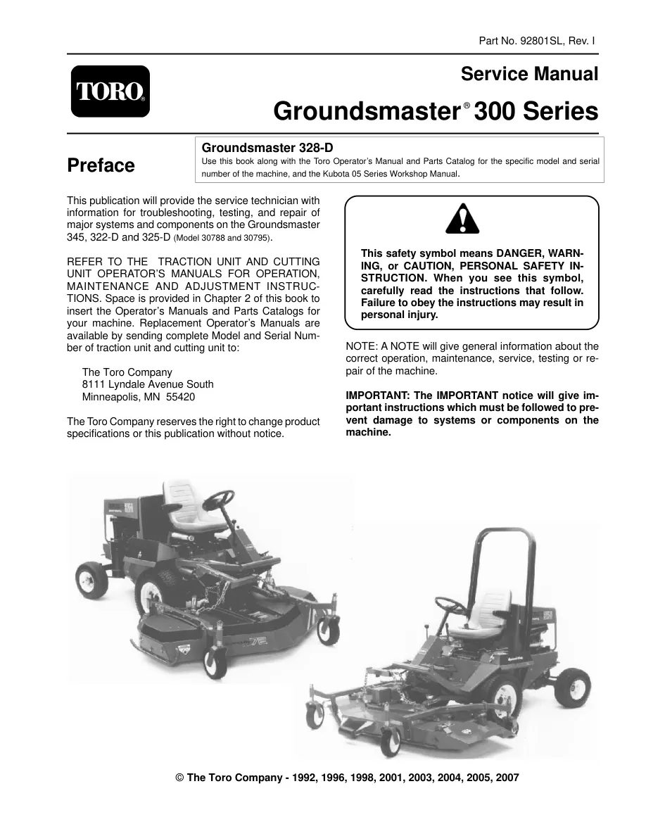 Toro Groundsmaster 345 Mower Service & Repair Manual preview page 1