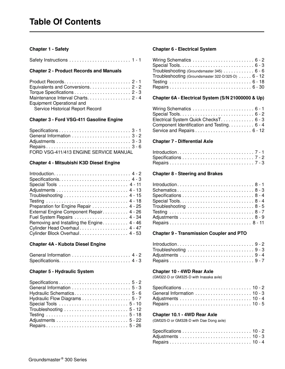 Toro Groundsmaster 345 Mower Service & Repair Manual preview page 3