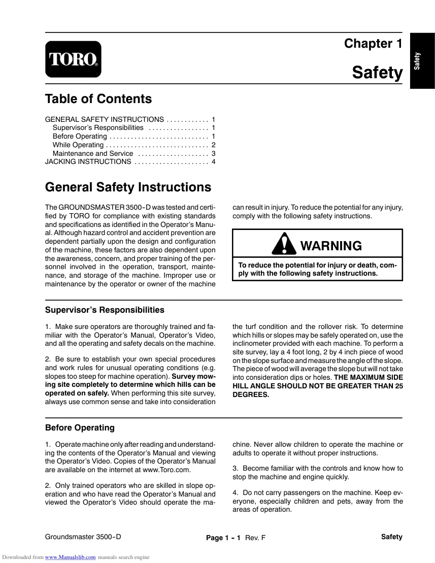 Toro Groundsmaster 3500-d Riding Mower Service & Repair Manual preview page 5