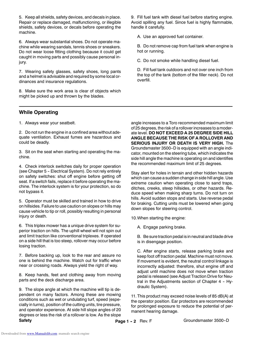 Toro Groundsmaster 3500-d Riding Mower Service & Repair Manual preview page 6