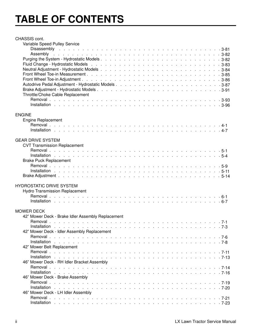 Toro LX 420 425 460 465 500 Lawn Tractor Service & Repair Manual preview page 4