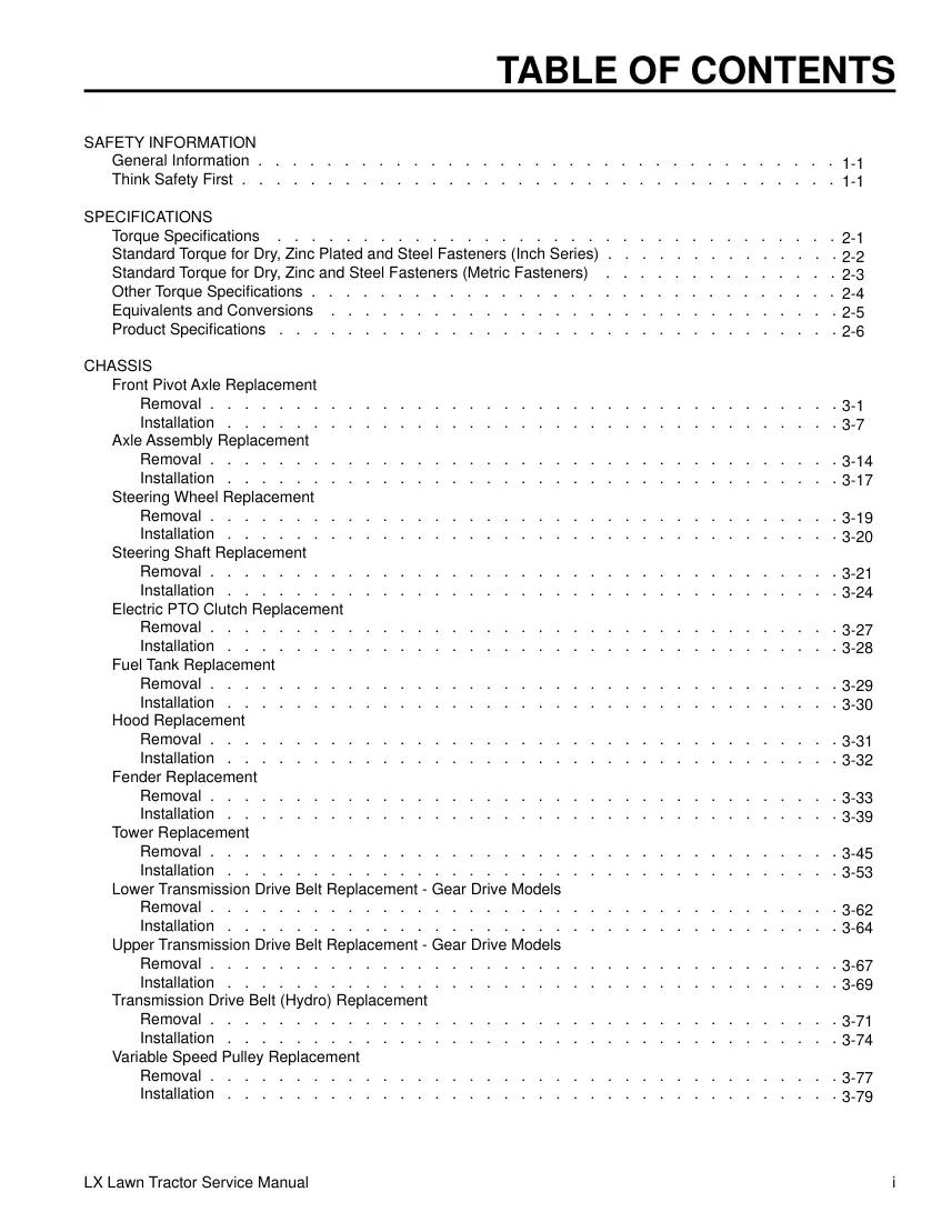 Toro LX500 22HP Kohler Lawn Tractor Service & Repair Manual preview page 3