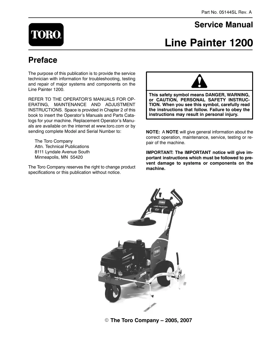 Toro Multi Pro 1200 1250 Sprayer Service & Repair Manual preview page 1